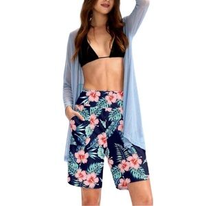 NWT Viordia 9" High Waisted Long Swim Board Swim Shorts with Pockets